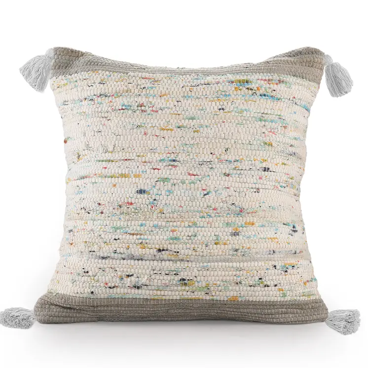 20" X 20" Gray And Off-White 100% Cotton Abstract Zippered Pillow