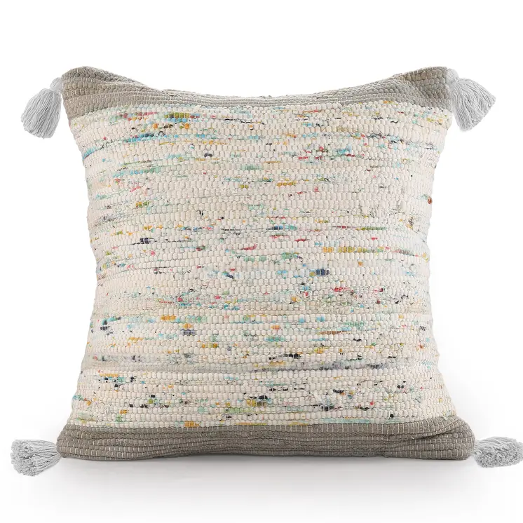 20" X 20" Gray And Off-White 100% Cotton Abstract Zippered Pillow