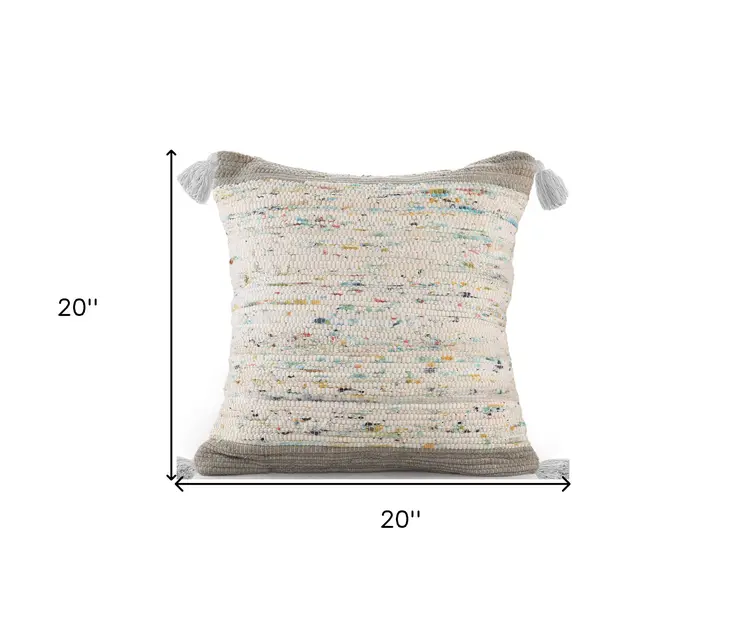 20" X 20" Gray And Off-White 100% Cotton Abstract Zippered Pillow