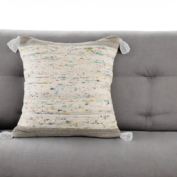 20" X 20" Gray And Off-White 100% Cotton Abstract Zippered Pillow