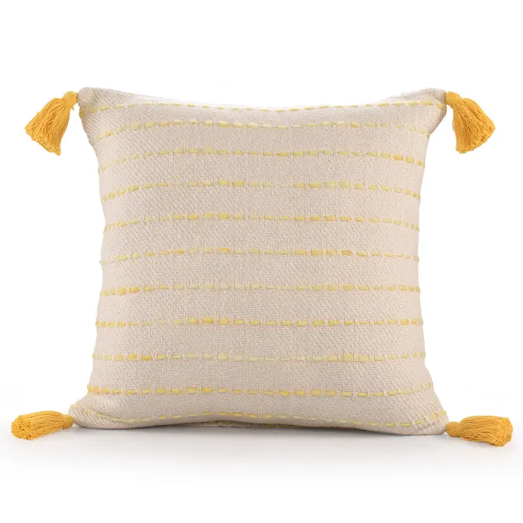 20" X 20" Golden Yellow And Ivory 100% Cotton Striped Zippered Pillow