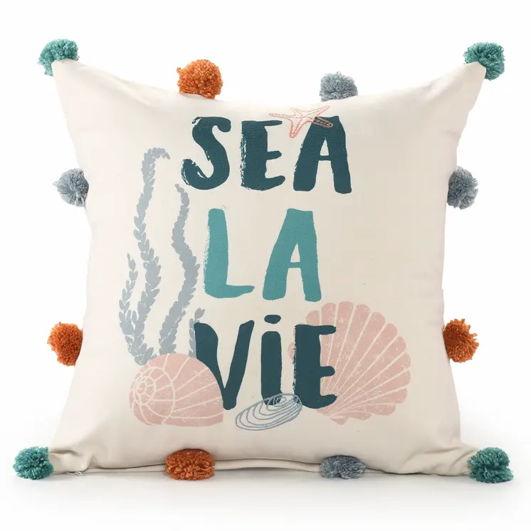 20" X 20" Blue Orange And Off-White Polyester Tropical Zippered Pillow