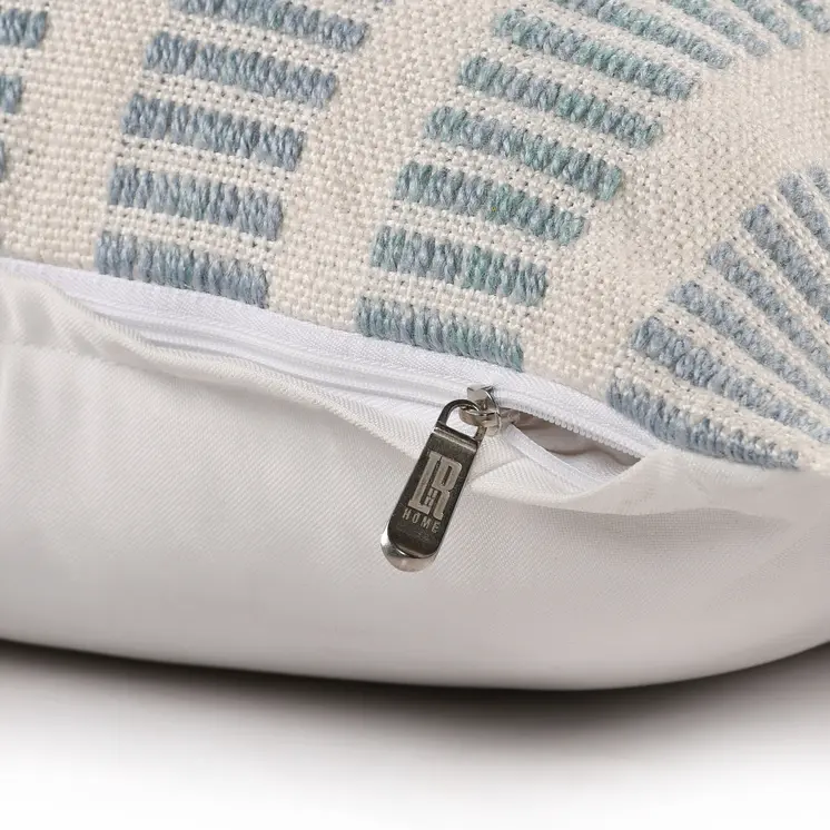 20" X 20" Medium Blue And Ivory Polyester Striped Zippered Pillow