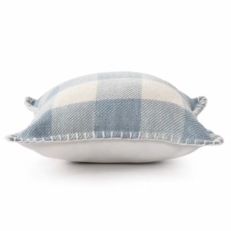 20" X 20" Light Blue And Ivory Polyester Plaid Zippered Pillow
