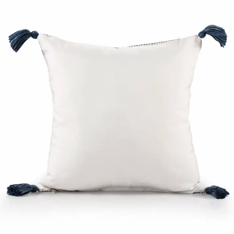 20" Ivory and Blue Throw Pillow