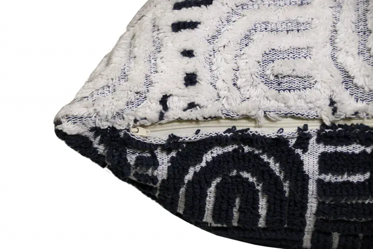 30" X 30" White And Blue 100% Cotton Geometric Zippered Pillow