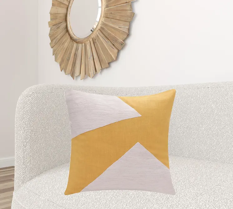 24" X 24" Yellow And Ivory 100% Cotton Abstract Zippered Pillow