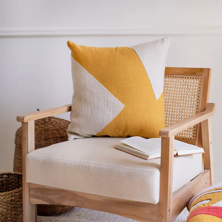 24" X 24" Yellow And Ivory 100% Cotton Abstract Zippered Pillow