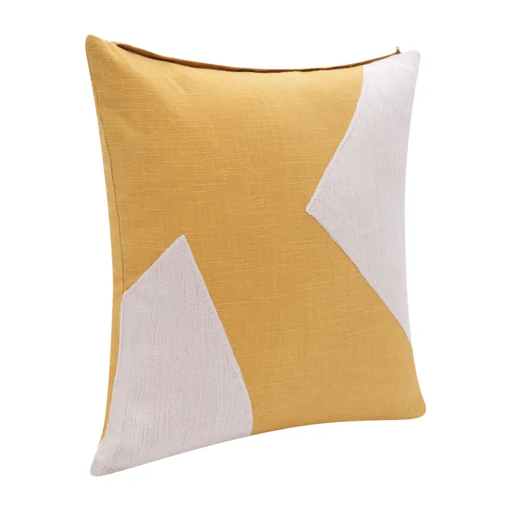 24" X 24" Yellow And Ivory 100% Cotton Abstract Zippered Pillow