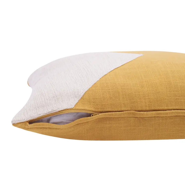 24" X 24" Yellow And Ivory 100% Cotton Abstract Zippered Pillow