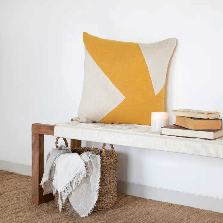 24" X 24" Yellow And Ivory 100% Cotton Abstract Zippered Pillow