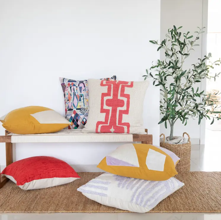 24" X 24" Yellow And Ivory 100% Cotton Abstract Zippered Pillow