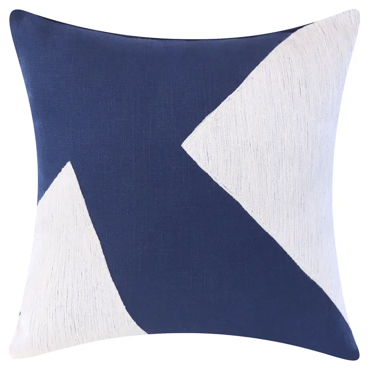 20" Navy Blue And Ivory Cotton Abstract Throw Pillow