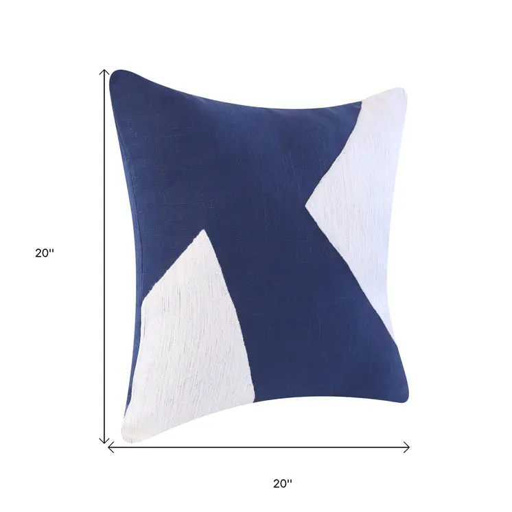 20" Navy Blue And Ivory Cotton Abstract Throw Pillow