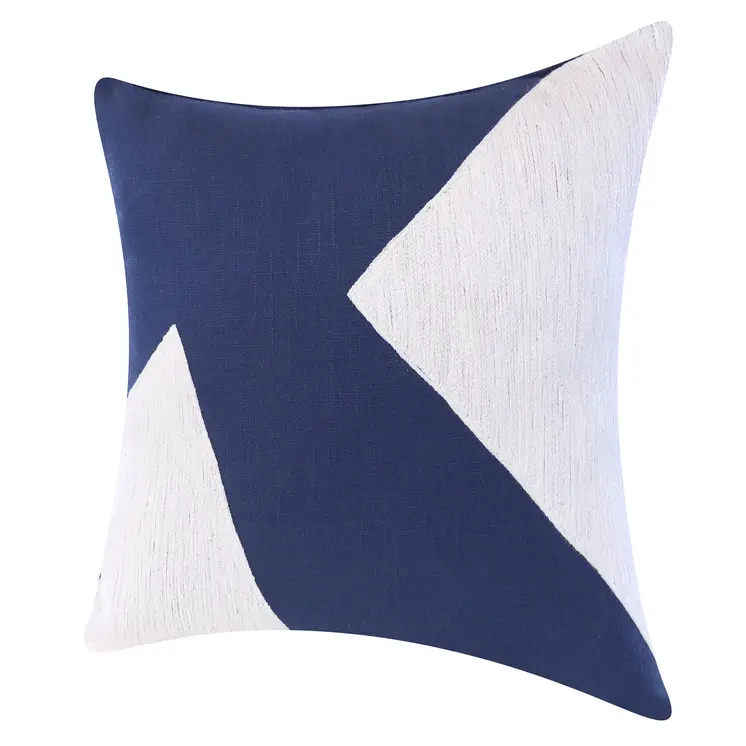 20" Navy Blue And Ivory Cotton Abstract Throw Pillow