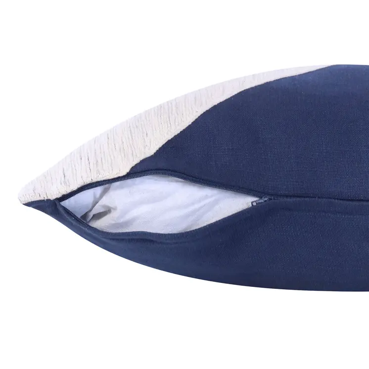 20" Navy Blue And Ivory Cotton Abstract Throw Pillow