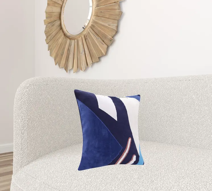20" X 20" Cobalt Blue And Navy 100% Cotton Abstract Zippered Pillow