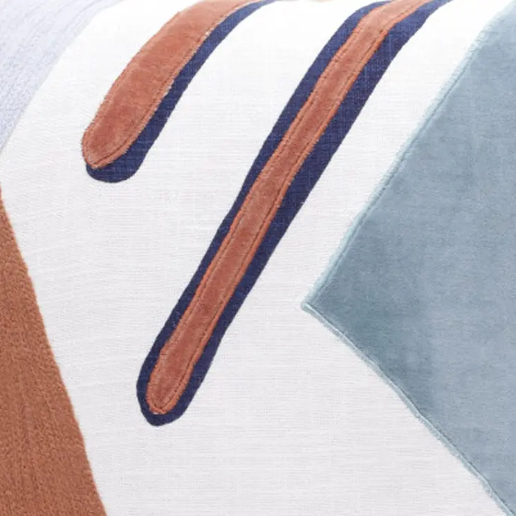 24" Blue and Off White Abstract Cotton Throw Pillow
