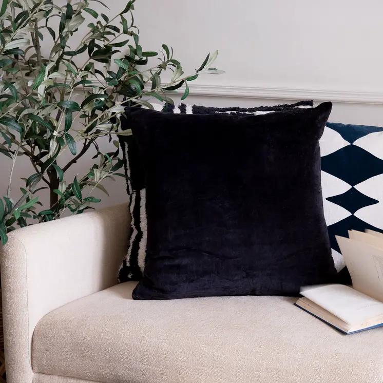 20" Black Cotton Throw Pillow
