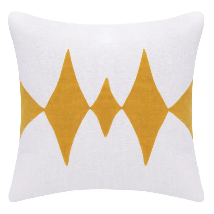 20" Yellow And White Cotton Diamond Throw Pillow