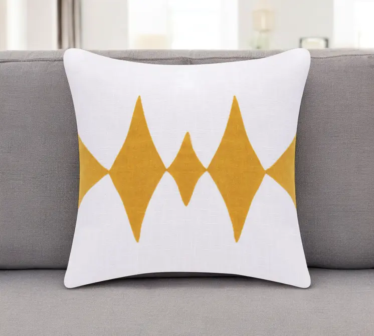 20" Yellow And White Cotton Diamond Throw Pillow