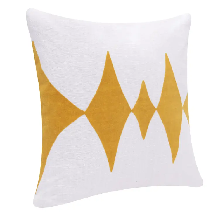 20" Yellow And White Cotton Diamond Throw Pillow