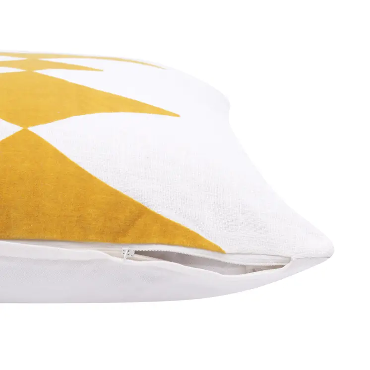 20" Yellow And White Cotton Diamond Throw Pillow