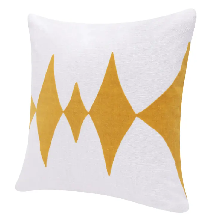 20" Yellow And White Cotton Diamond Throw Pillow