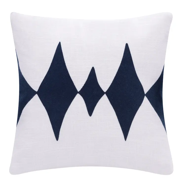 20" X 20" Blue And White 100% Cotton Diamond Zippered Pillow