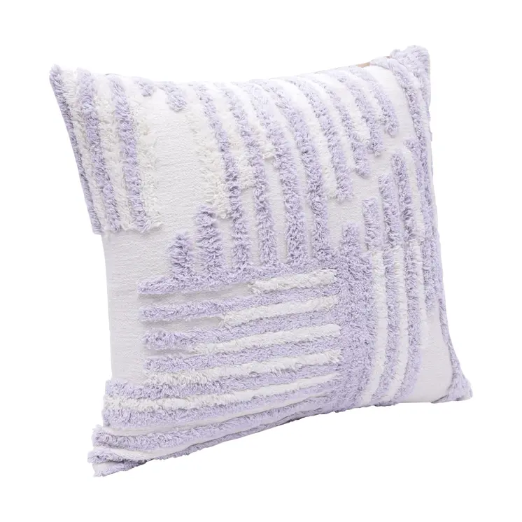 22" Purple and White Geometric Cotton Throw Pillow With Texture