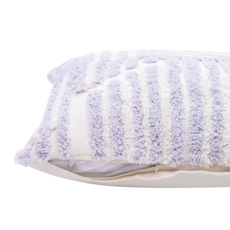 22" Purple and White Geometric Cotton Throw Pillow With Texture