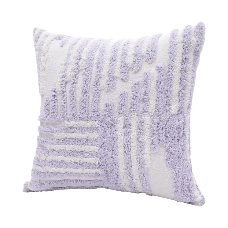22" Purple and White Geometric Cotton Throw Pillow With Texture