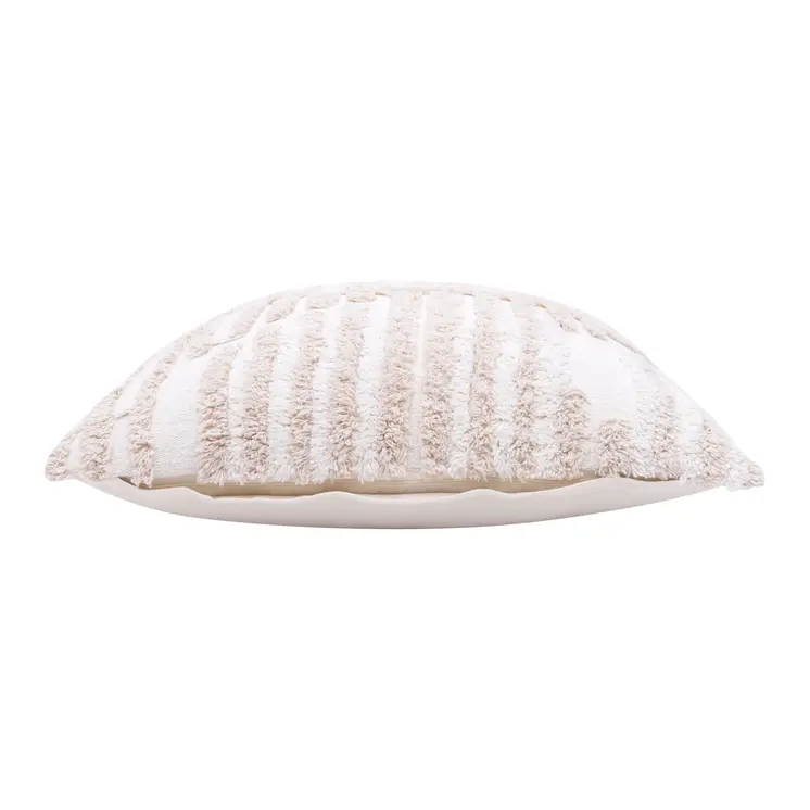 22" Beige and White Geometric Cotton Throw Pillow With Texture