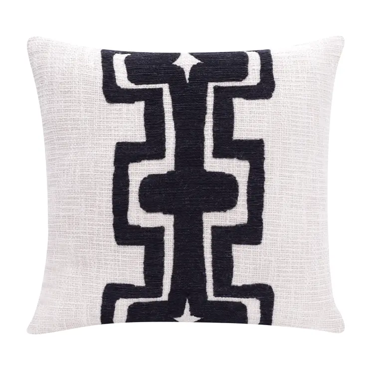 24" Black and Ivory Throw Pillow