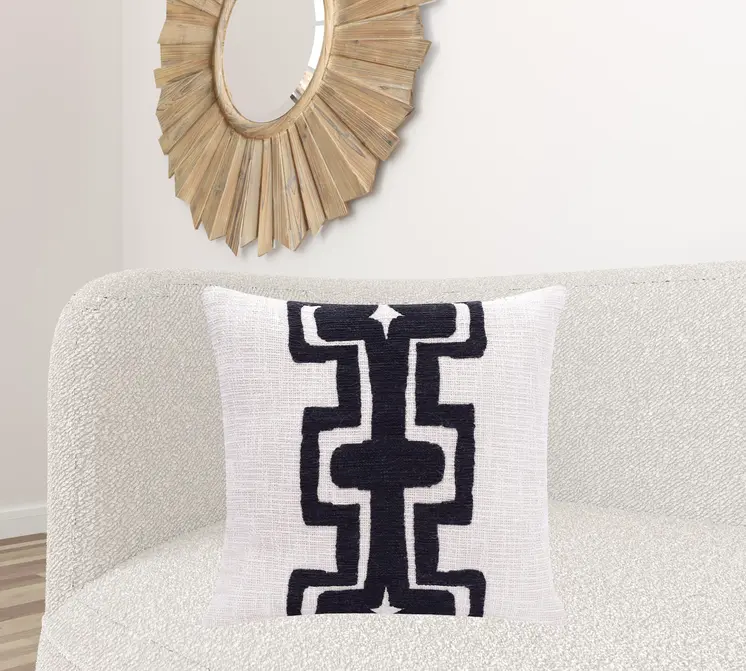 24" Black and Ivory Throw Pillow