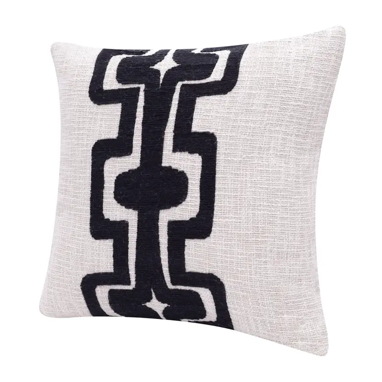 24" Black and Ivory Throw Pillow