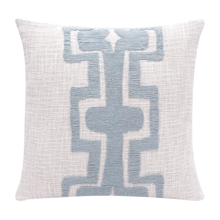 20" Blue And Ivory Cotton Geometric Throw Pillow