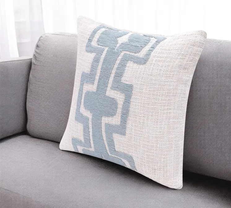 20" Blue And Ivory Cotton Geometric Throw Pillow