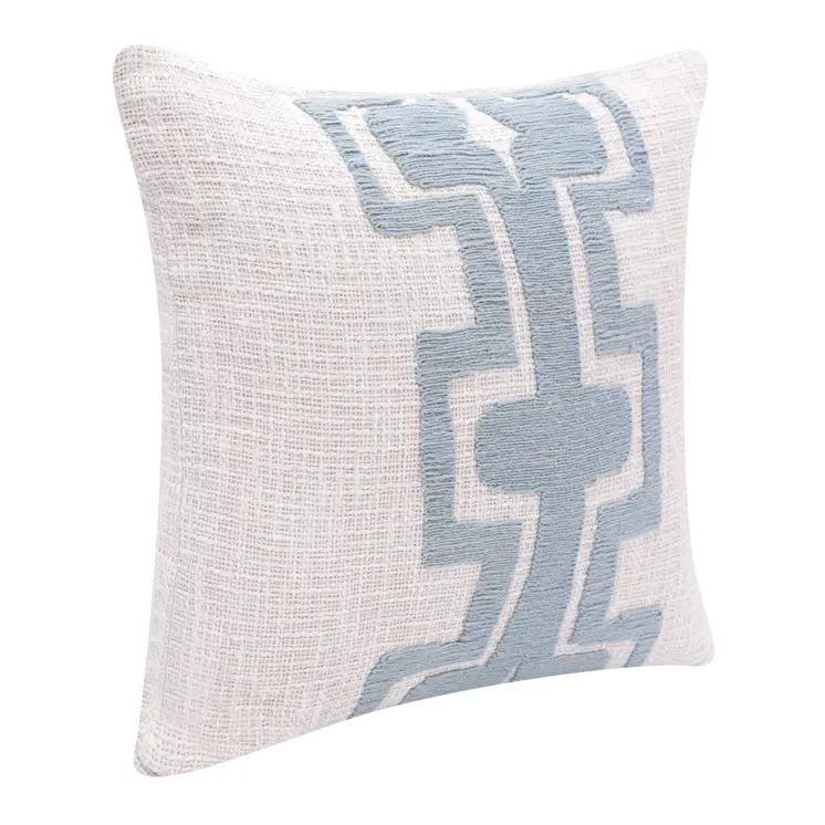 20" Blue And Ivory Cotton Geometric Throw Pillow