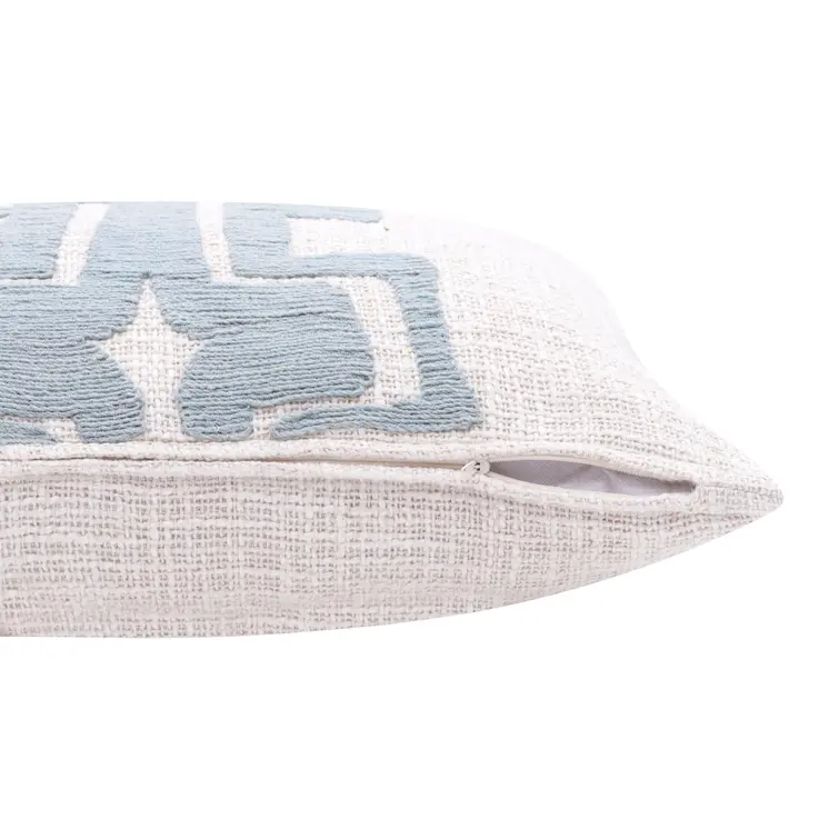 20" Blue And Ivory Cotton Geometric Throw Pillow