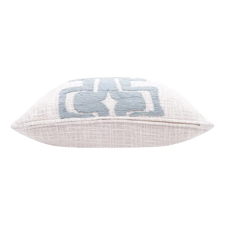 20" Blue And Ivory Cotton Geometric Throw Pillow