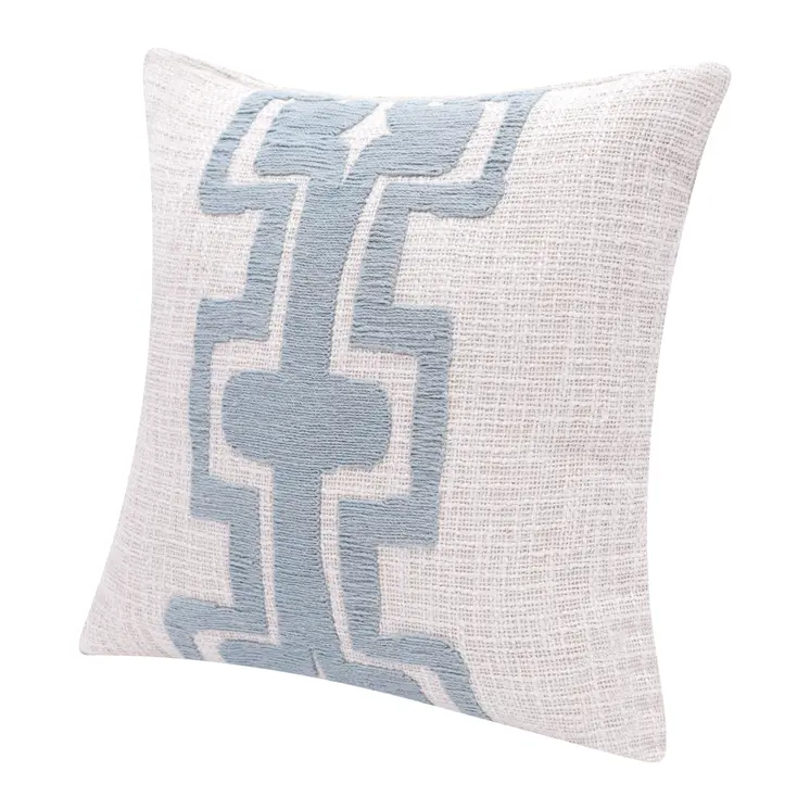 20" Blue And Ivory Cotton Geometric Throw Pillow