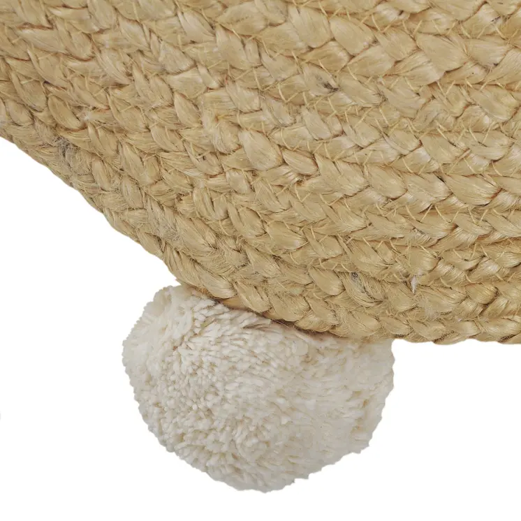 20" X 20" Brown Cotton And Jute Round Throw Pillow with Pompoms