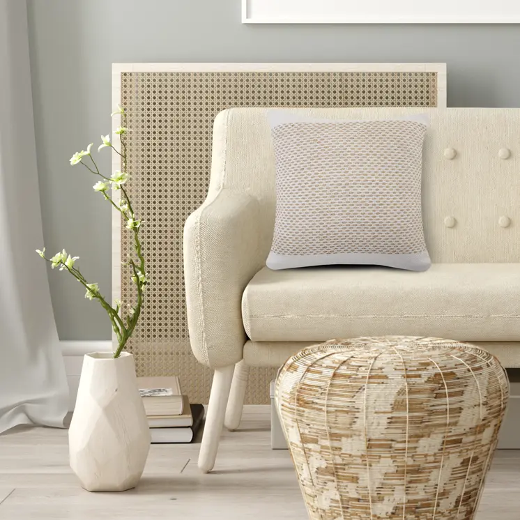 20" Ivory And Natural Cotton Geometric Throw Pillow