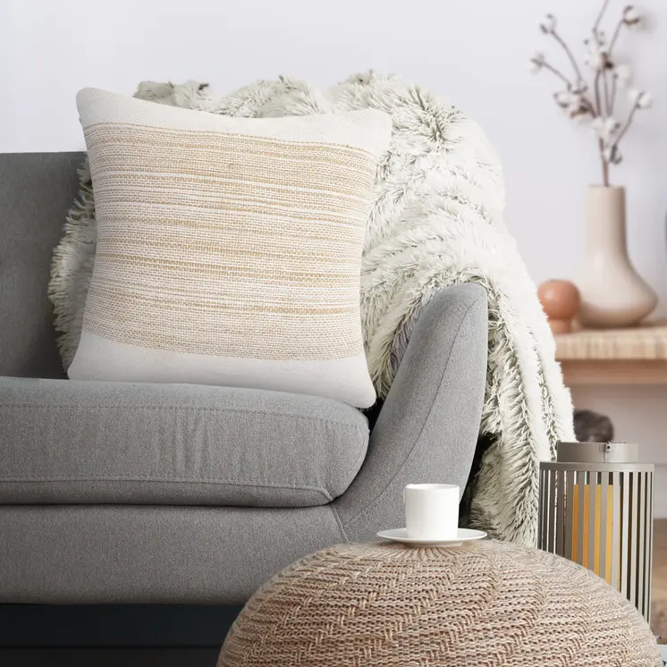 20" Natural and Ivory Throw Pillow