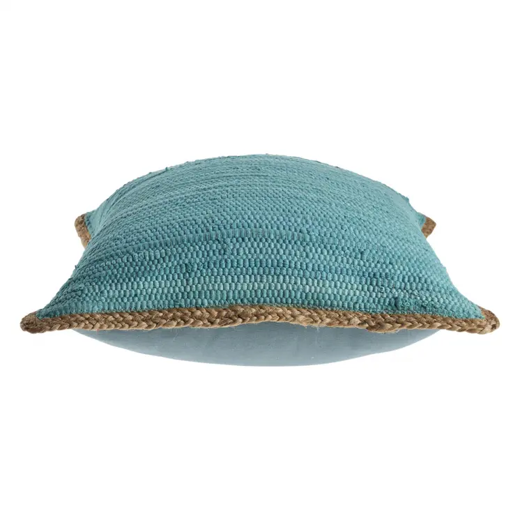 20" Turquoise And Tan Cotton Color Block Throw Pillow