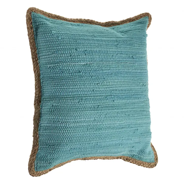 20" Turquoise And Tan Cotton Color Block Throw Pillow