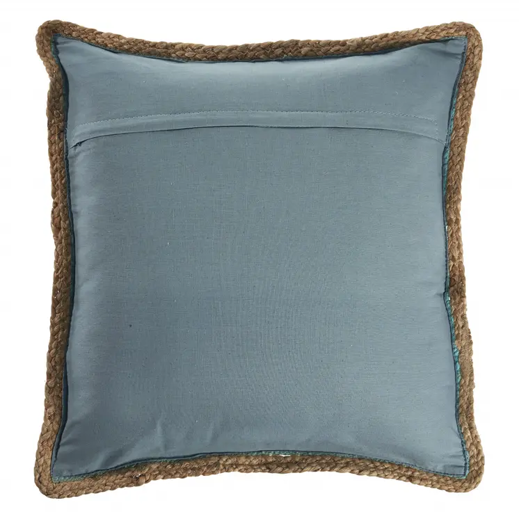 20" Turquoise And Tan Cotton Color Block Throw Pillow