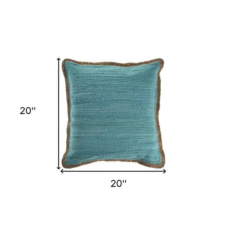 20" Turquoise And Tan Cotton Color Block Throw Pillow