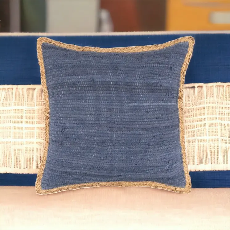 20" Blue and Beige Throw Pillow